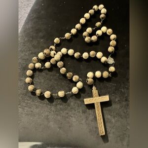 Vintage Handmade Wooden Carved Rosary Necklace